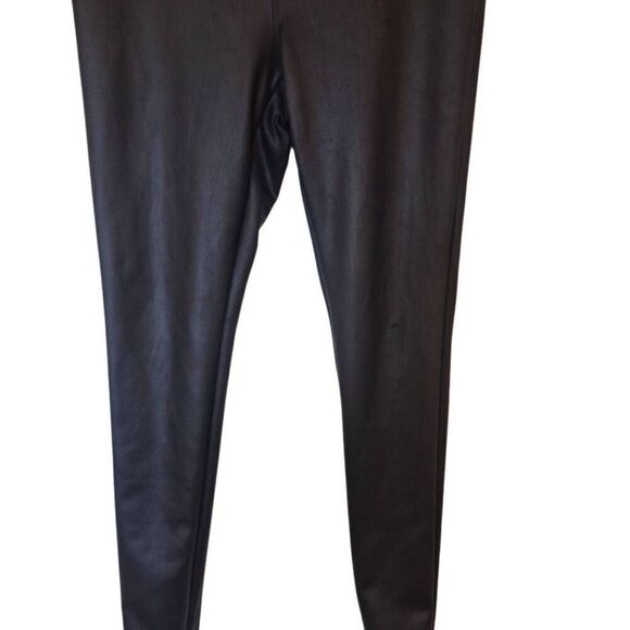 Express Women's Black Poly/Spandex Faux Leather High Waist Leggings - Picture 6 of 8